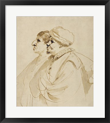 Framed Caricature of Two Men Seen in Profile Print