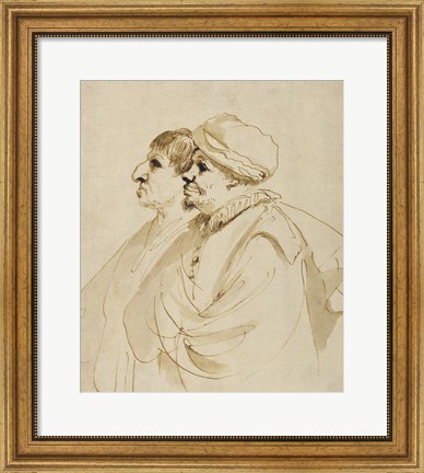 Framed Caricature of Two Men Seen in Profile Print