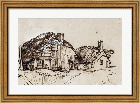 Framed Two Thatched Cottages with Figures at a Window Print