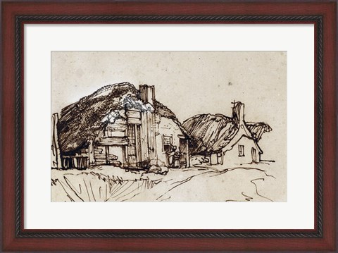 Framed Two Thatched Cottages with Figures at a Window Print