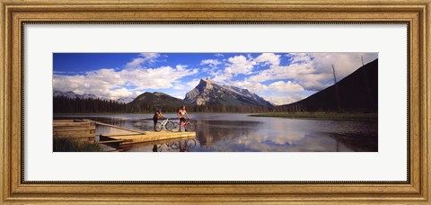 Framed Mountain Bikers Vermilion Lakes Alberta Canada Print