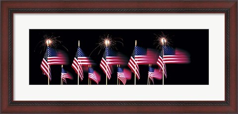 Framed US Flags And Fireworks Print