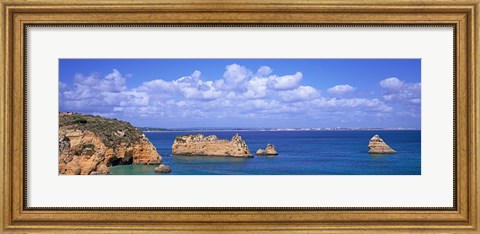 Framed Panoramic View Of A Coastline, Southern Portugal, Algarve Region, Lagos, Portugal Print