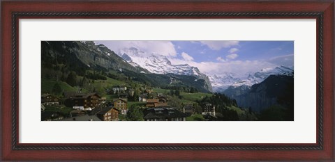 Framed High angle view of a village on a hillside, Wengen, Switzerland Print