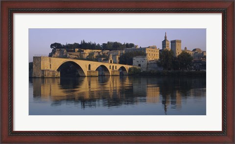 Framed Reflection of a palace on water, Pont Saint-Benezet, Palais Des Papes, Avignon, Provence, France Print