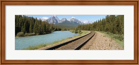 Framed Railroad Tracks Bow River Alberta Canada Print