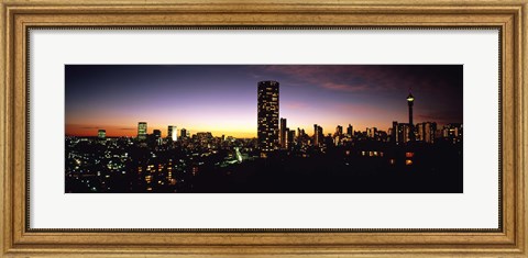 Framed Buildings in a city lit up at night, Johannesburg, South Africa Print