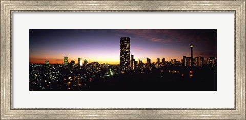 Framed Buildings in a city lit up at night, Johannesburg, South Africa Print