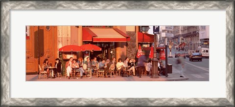 Framed Tourists at a sidewalk cafe, Paris, France Print