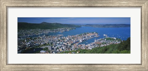 Framed High angle view of a city, Bergen, Hordaland, Norway Print