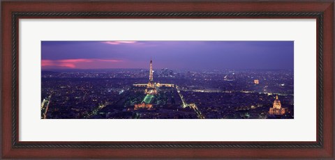 Framed Aerial view of a city at twilight, Eiffel Tower, Paris, Ile-de-France, France Print