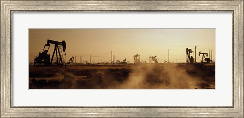 Framed Oil drills in a field, Maricopa, Kern County, California Print