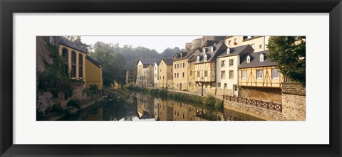 Framed Buildings along a river, Alzette River, Luxembourg City, Luxembourg Print