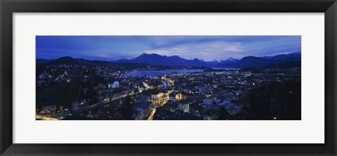 Framed Aerial view of a city at dusk, Lucerne, Switzerland Print