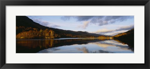 Framed Reflection of mountains and clouds on water, Glen Lednock, Perthshire, Scotland Print