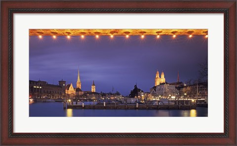 Framed Switzerland, Zurich, Cityscape of Zurich at Christmas Print