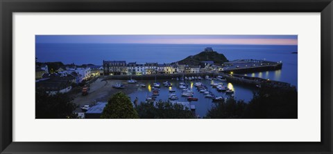 Framed High angle view of boats docked at the harbor, Devon, England Print