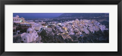 Framed Buildings, Houses, Night, Fira, Santorini Greece Print