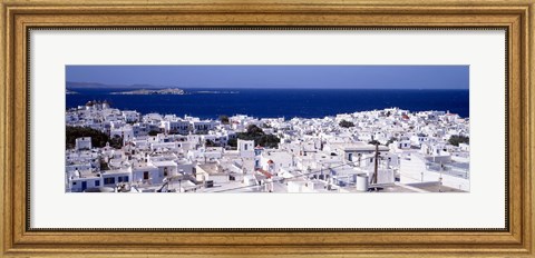 Framed Aerial View of Mykonos and Mediterranean Sea, Greece Print