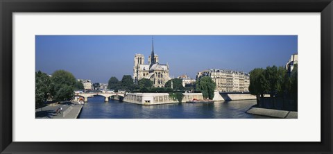 Framed Cathedral along a river, Notre Dame Cathedral, Seine River, Paris, France Print