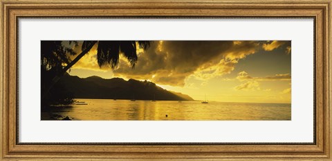 Framed Silhouette Of Palm Trees At Dusk, Cooks Bay, Moorea, French Polynesia Print