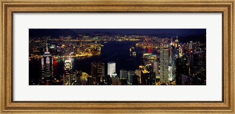 Framed Buildings Illuminated At Night, Hong Kong Print