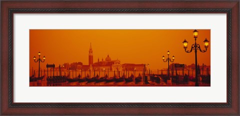 Framed Gondolas moored at a dock, San Giorgio Maggiore, Venice, Italy Print