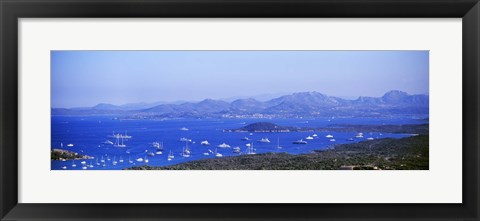 Framed Aerial view of boats in the sea, Costa Smeralda, Sardinia, Italy Print