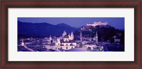 Framed Austria, Salzburg, Panoramic view of the city in dusk Print