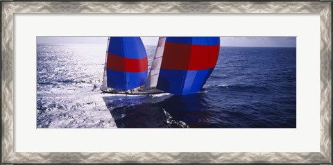 Framed High angle view of a yacht in the sea, Caribbean Print
