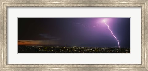 Framed Lightning Storm at Night Print