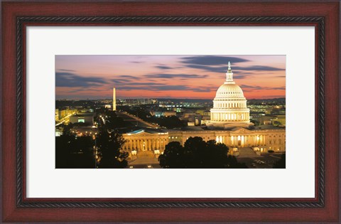 Framed High angle view of a city lit up at dusk, Washington DC, USA Print