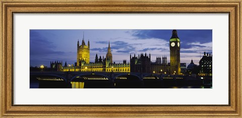 Framed Government Building Lit Up At Night, Big Ben And The Houses Of Parliament, London, England, United Kingdom Print