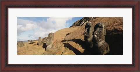 Framed Low angle view of Moai statues, Tahai Archaeological Site, Rano Raraku, Easter Island, Chile Print
