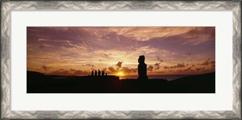 Framed Silhouette of Moai statues at dusk, Tahai Archaeological Site, Rano Raraku, Easter Island, Chile Print