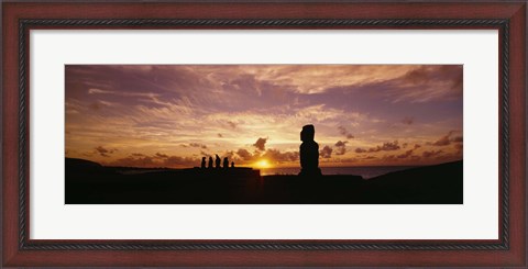 Framed Silhouette of Moai statues at dusk, Tahai Archaeological Site, Rano Raraku, Easter Island, Chile Print