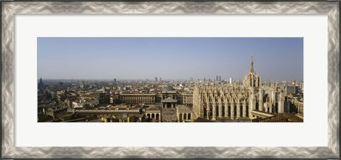Framed Aerial view of a cathedral in a city, Duomo di Milano, Lombardia, Italy Print