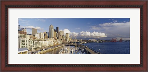 Framed High Angle View Of Boats Docked At A Harbor, Seattle, Washington State, USA Print