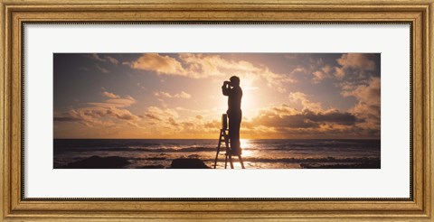 Framed Man Looking Through Binoculars In Silhouette Print