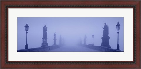 Framed Charles Bridge In Fog, Prague, Czech Republic Print