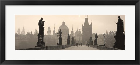 Framed Charles Bridge in the fog, Prague Czech Republic Print