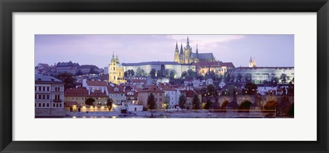 Framed Castle lit up at dusk, Hradcany Castle, Prague, Czech Republic Print