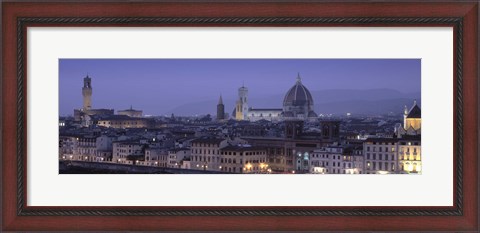 Framed High angle view of a city at dusk, Florence, Tuscany, Italy Print