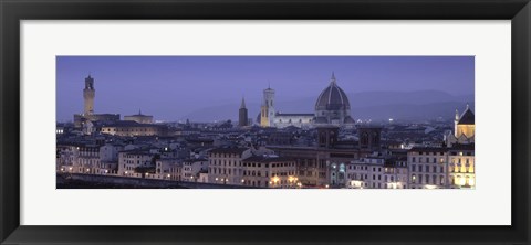 Framed High angle view of a city at dusk, Florence, Tuscany, Italy Print