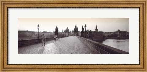 Framed Tourist Walking On A Bridge, Charles Bridge, Prague, Czech Republic Print