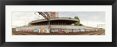 Framed Graffiti on the wall along a railroad track, Basel, Switzerland Print
