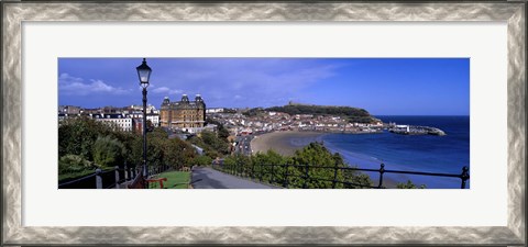Framed High Angle View Of A City, Scarborough, North Yorkshire, England, United Kingdom Print