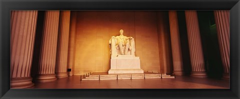 Framed Low angle view of a statue of Abraham Lincoln, Lincoln Memorial, Washington DC, USA Print