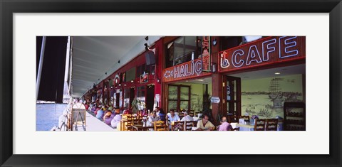 Framed Large group of people sitting in a cafe, Istanbul, Turkey Print