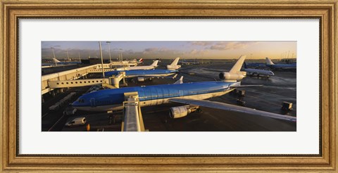 Framed High angle view of airplanes at an airport, Amsterdam Schiphol Airport, Amsterdam, Netherlands Print
